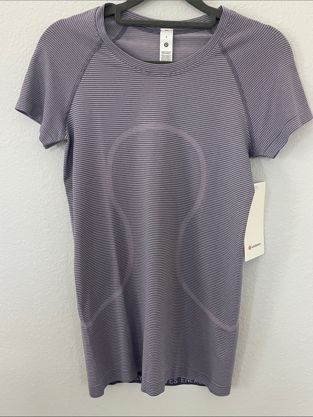 lululemon Lavender Striped Short Sleeveβ Athletic Swifty Tech Hip Length